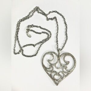 The Limited Silver Tone Large Scroll Heart Drop Necklace